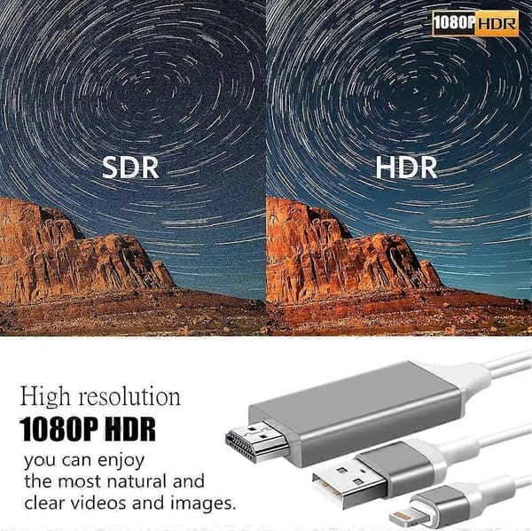 [Apple-certificeret] Lightning til HDMI-adapterkabel, 1080P Digital AV Sync Audio & Video-forbindelseskabel til TV/projektor/skærm - 2m Hvid