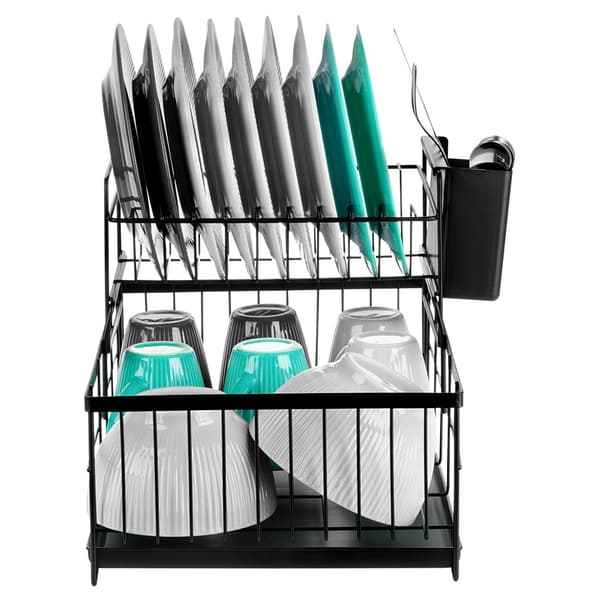 Metalstativ med 2 niveauer og bestikholder, sort