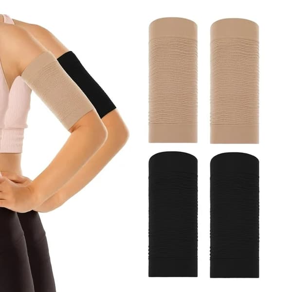 Kompression ærmer til kvinder 4 par elastiske slankende overarmsformere til sport og daglig brug sort beige
