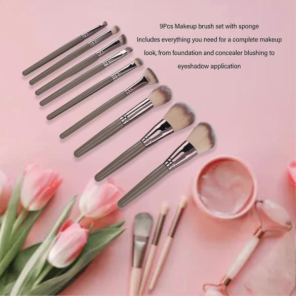 9 st Sminkborstar Set Foundation Puder Concealers Ögonskuggor Borstar Svamp Syntetiska Sminkborstar
