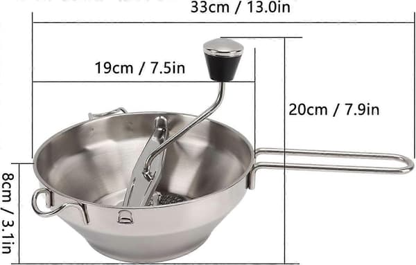 Roterende matkvern med 3 utskiftbare skiver i rustfritt stål for tomatsaus, potetmos