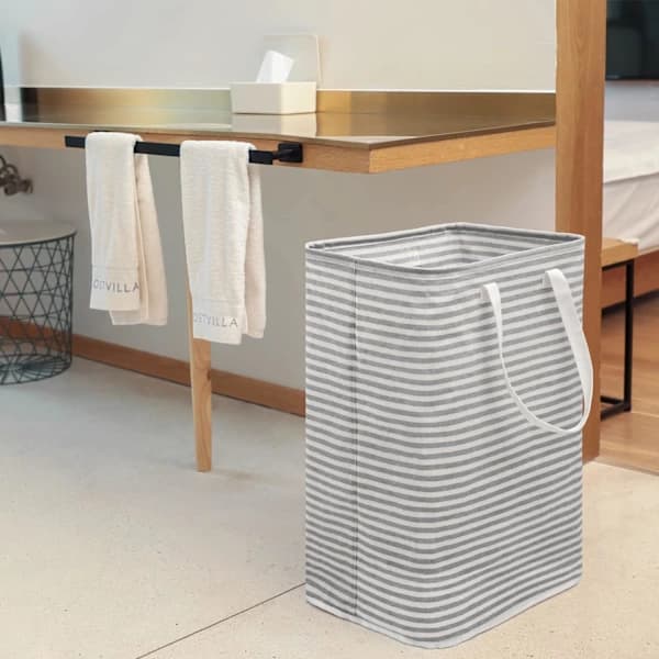 [PL】80L Freestanding Laundry Hamper with Handles, Foldable Large Cotton Storage Basket for Clothes (Grey)