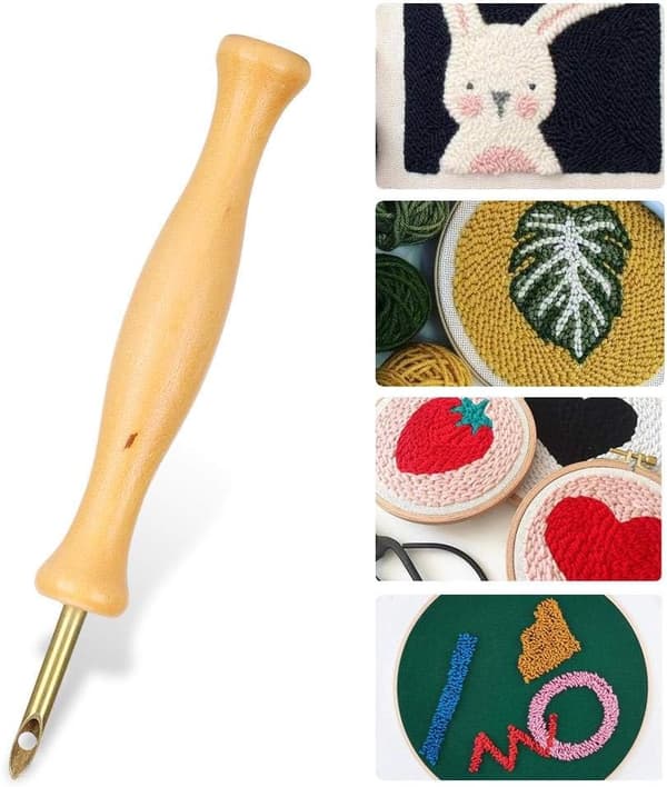 Punchnål med trehåndtak, broderinål i rustfritt stål for broderi og veving