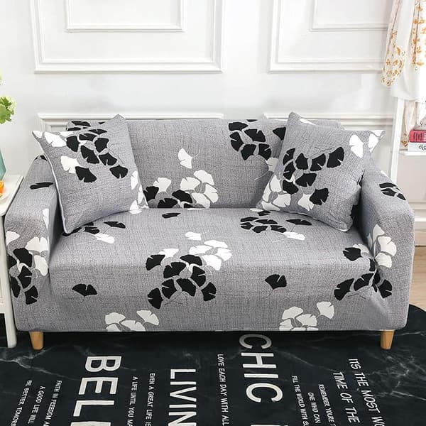Trykt stretchsofaovertrekk, moderne sklisikkert 1/2/3/4-seters elastisk sofaovertrekk (2-seters sofaovertrekk: 145-185 cm, grå-lønnblad)