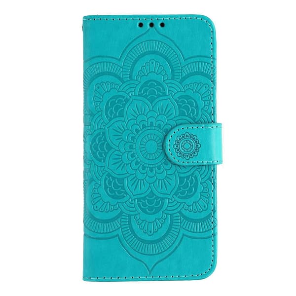 TKdaddy-deksel til Xiaomi Redmi 15 5G PU-skinn Mandala-preget design Lommeboktelefondeksel med håndleddsstropp Blå
