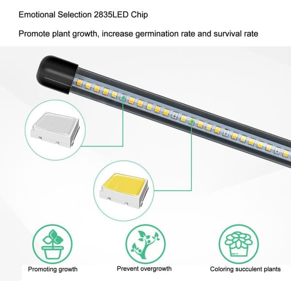 LED Vækstlampe 10 Niveauer Dæmpbar med Timer til Indendørsplanter og Blomster, USB-drevet, DUBUNS