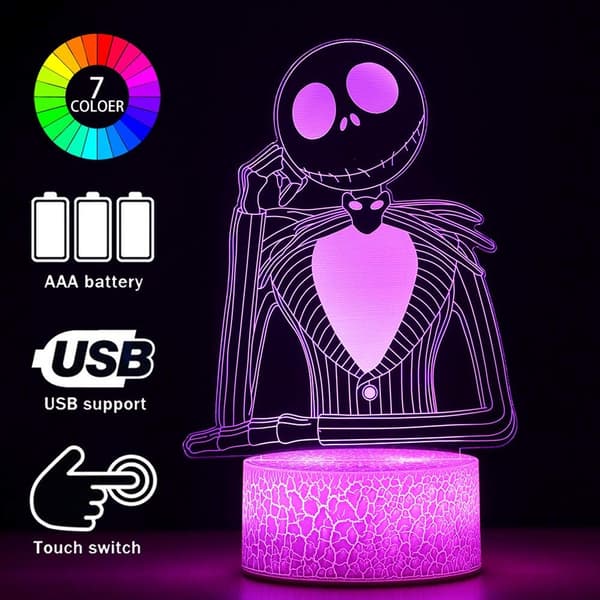 Halloween Town Græskarkonge Jack Skellington 3D Illusion Natlampe, USB Natlampe til Børneværelset
