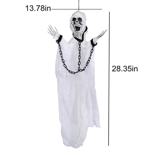 Halloween Decorations Hanging Ghost, Skeleton With Red Eyes And Voice, Scary Skeleton Props