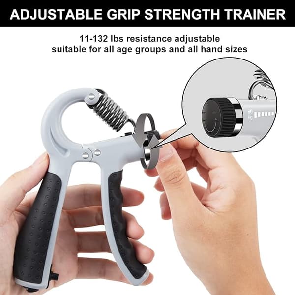 Justerbar greppstyrketränare med räknare, grå/svart, 5-60 kg