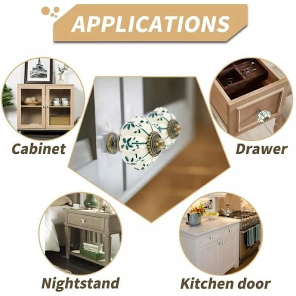 8-pack Ivory & Green Ceramic Cabinet Knobs - Retro Dresser Drawer Pulls