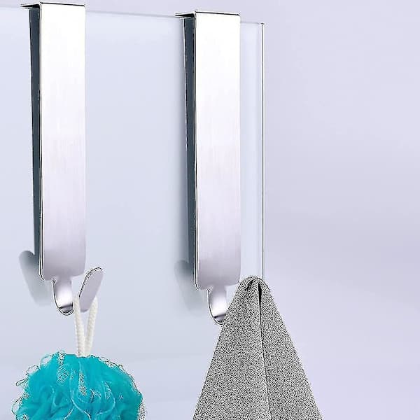 2023 - Two Extended Shower Door Hooks, 2 Per Pack. Hooks for Frameless Glass Shower Doors. Double Towel Hook (Silver) 2 pcs