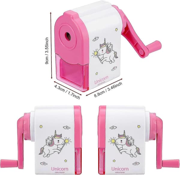 Pencil Sharpener, Pink Pencil Sharpener Hand Crank Manual Sharpener Animal Cartoon