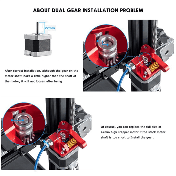 Dual Gear Extruder Compatible with Ender 3 CR10 CR-10 Pro CR-10S Tornado Aluminum Drive for 3D Printer