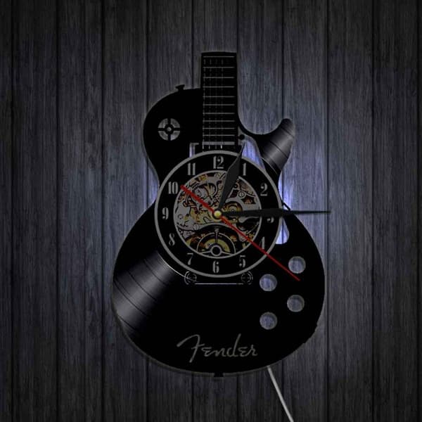 SQCLV Gitarr Vinyl Väggklocka 30 cm Svart Musik Väggklocka Instrumentkonst