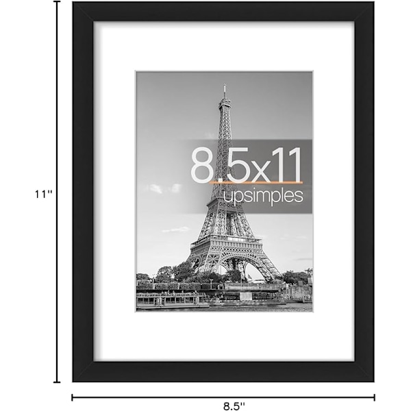upsimples 8,5 x 11 billedramme, vis billeder 6x8 med passepartout eller 8,5 x 11 uden, vægmonterede fotorammer, sort, 1-pak