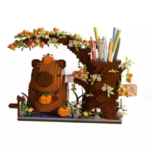 Capybara Byggesten 1880 dele Søde dyre- og blomstermønstre Blyantholder og skrivebordsorganisator