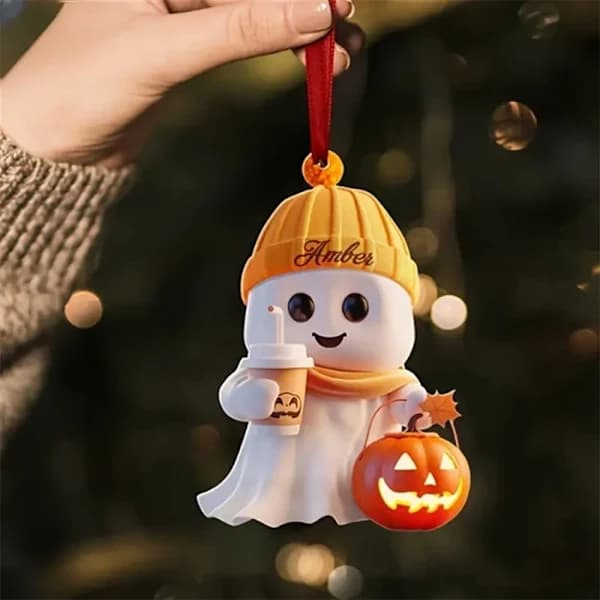 Acrylic Pumpkin and Coffee Cup Ghost Decoration Ornament, Christmas Tree Decorations, 2D Flat Acrylic Pendant