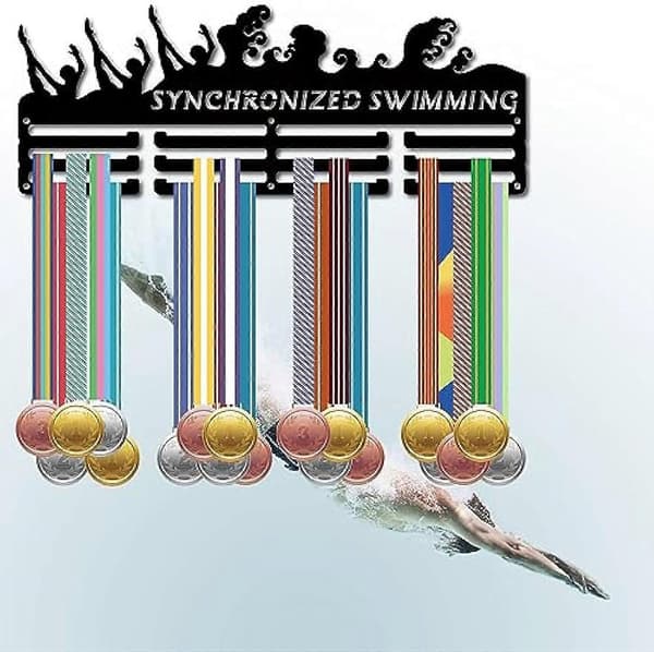 Medaljhållare för synkroniserad simning, järn, rymmer 60+ medaljer, väggmontering