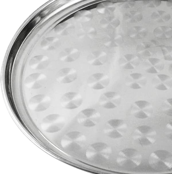 (2 stk. - 33 cm) 2x professionel serveringsbakke i rustfrit stål, Ø 33 cm - stålbakke til restauranter og barer