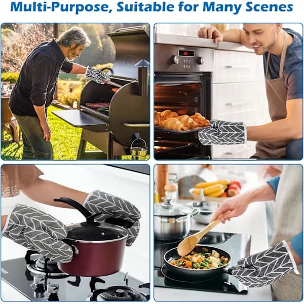 Ovnshansker, Grytekluter, Sett, Matlagingshansker, Baking, Grilling, Grå
