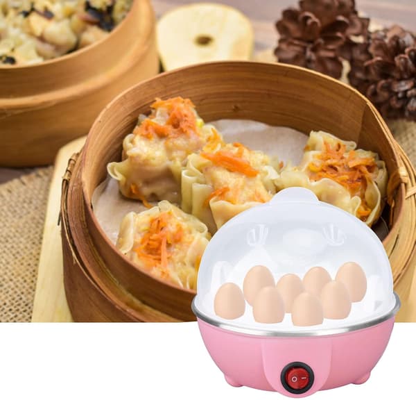 Elektrisk eggkoker 7 egg med automatisk avstengning og tørrkokingbeskyttelse rosa