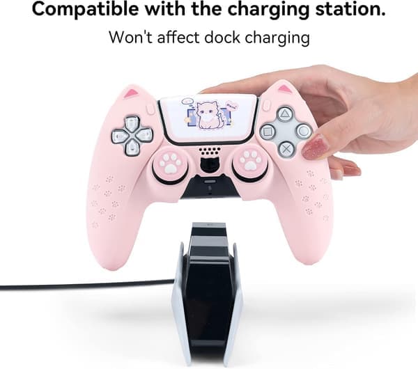 Blå Katt Tass PS5 Kontroller Skall Sklisikkert Silikonbeskyttelsesdeksel Blå Blue Blue