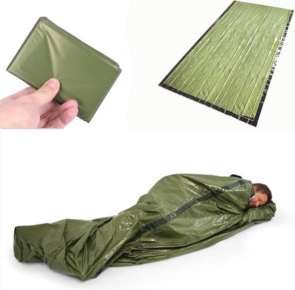 Nødsovepose Vanntett Overlevelsespledd Lettvekt Bærbar Fløyte 215x90cm Militærgrønn 2