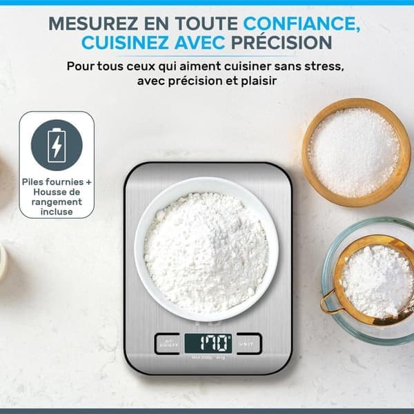 Kitchen Scale, Pocket Scale, Stainless Steel, 1g-5kg, Tare Function and LCD Display – Scale for Food and Coffee