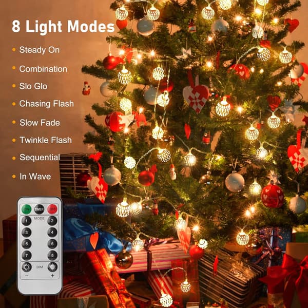 LED String Lights Indoor - USB String Lights Outdoor Electric, 30 Moroccan Silver Balls with Remote Control