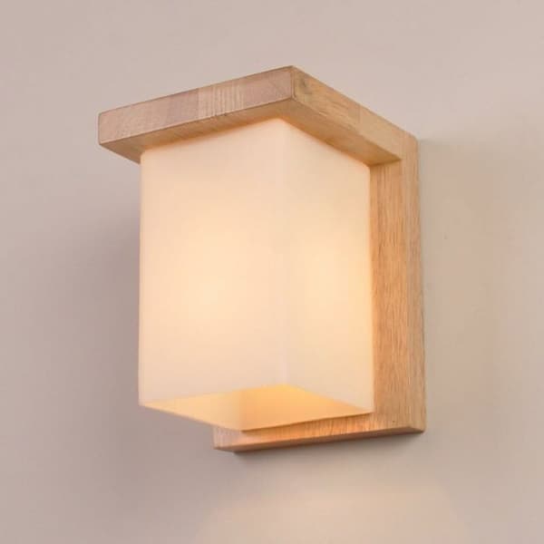 Decorative wall lamp in solid white oak and glass, modern E27 wall light for bedside, living room, stairs, hallway