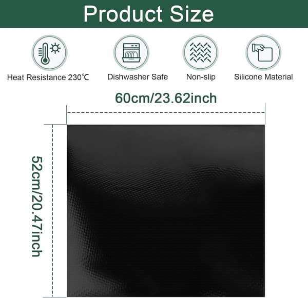 Induction Hob Protector Mat, Silicone, Heat and Scratch Resistant, Non-Slip, Black, 60x52cm