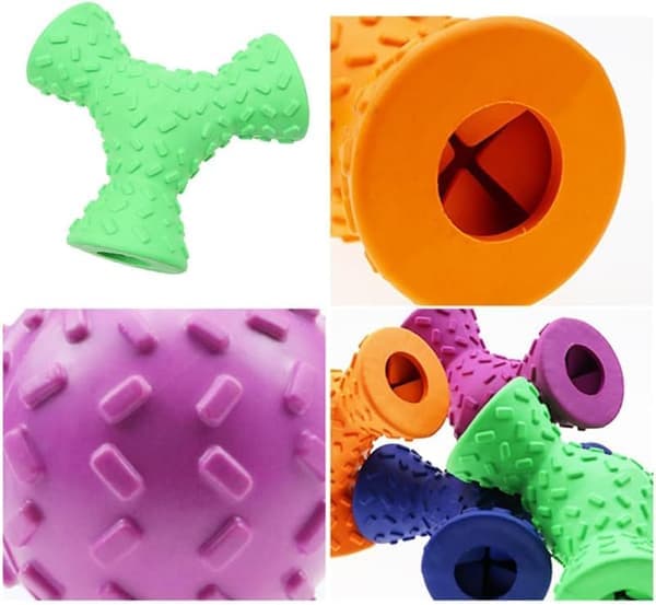 1-pack | 3-hålsdesign | Tuggleksak i gummi för hundar | Husdjursleksak | Foderdispenser | Godisdispenser | Tandrengöring
