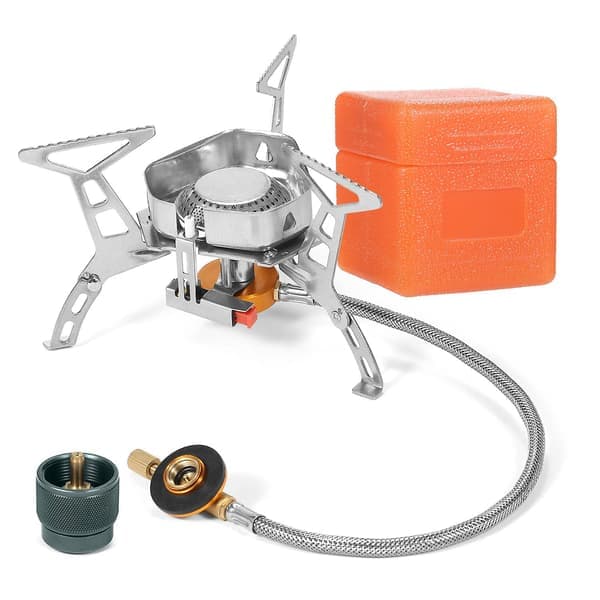 3500W Windproof Camping Gas Stove with Adapter Portable Cookware for Backpacking with Piezo Ignition for O