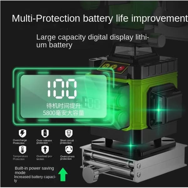 3D-4D Lasernivå 16 Linjer Selvnivellerende USB Oppladbart Batteri Horisontal og Vertikal Nivellering