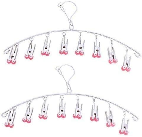 2-pack Stainless Steel Drying Hanger, Hanging Drying Rack with 8 Clips for Underwear, Socks, Quickly Remove Clothes from Hanger, Red