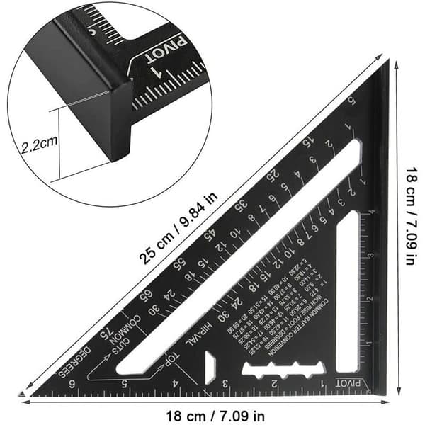 Multifunctional Carpenter's Square 180mm Metal Ruler, 45/90 Degree Angle Guide, Compatible with Woodworking Tools