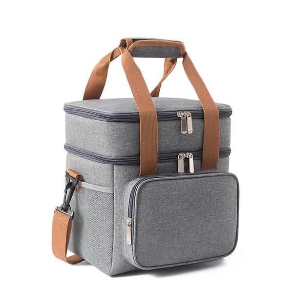 Insulated Lunch Bag Double Layer Leakproof Waterproof Lunch Bag with Shoulder Strap Picnic Camping Bag Grey
