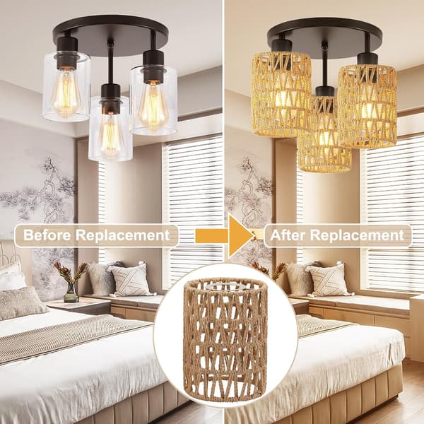 3-pack Boho rottinglampskärmar 16 cm H x 12,5 cm D vävd liten lampskärm 4 cm passning