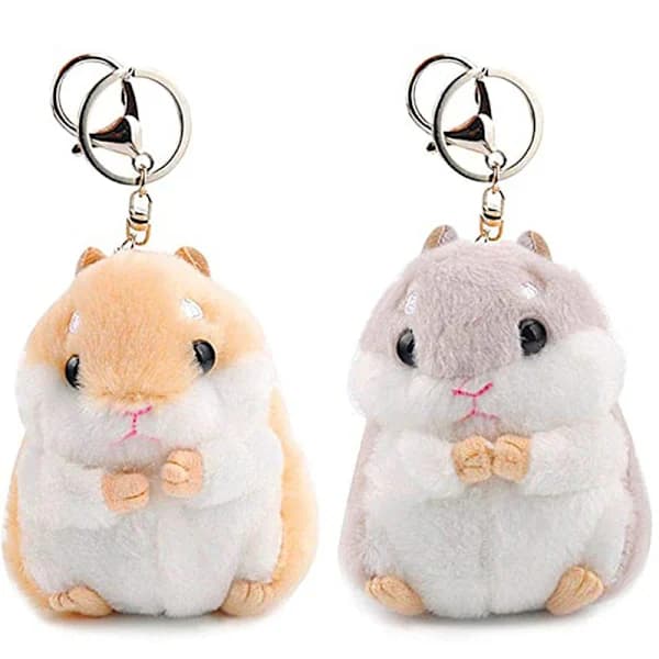 Two-piece Cute Hamster Plush Keychain Stuffed Animal Keyring Charm Handbag Pendant