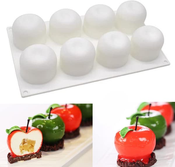 8-hullers silikoneform i æbleform, 3D silikone bageform til muffins, kager, desserter og mousse