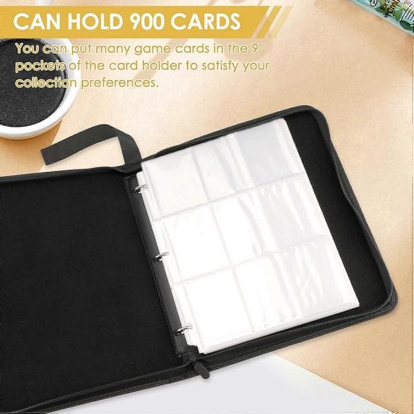 Trading Card Binder, 9-Pocket Card Binder with Zipper, 50 Pages, PU Leather, 3-Ring