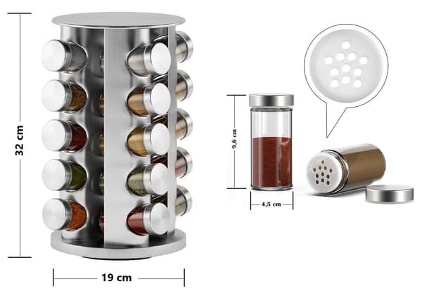 Rotating Spice Rack with 16 Glass Jars 2550