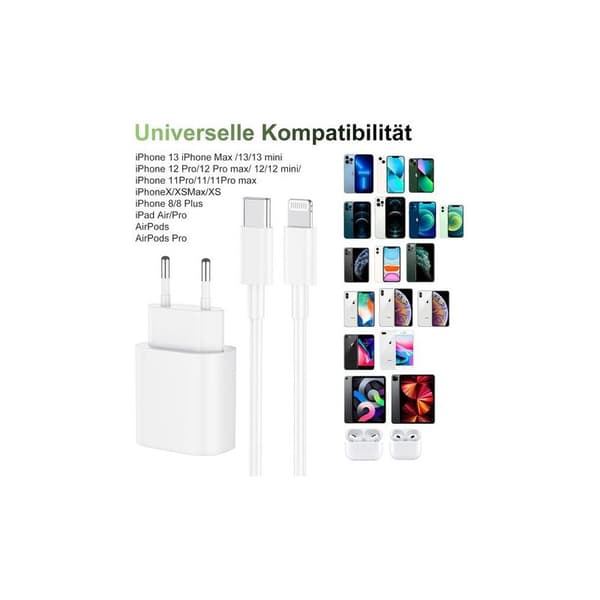 20W hurtig USB-C iPhone-opladerkit, 2M USB-C hurtigopladningskabel til iPhone 14 13 12 11 SE XR XS Max & iPad