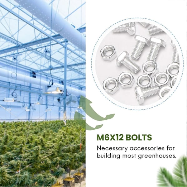 100st M6X12mm Växthusmuttrar och Bultar Fyrkantsskruvmuttrar Växthus Reparationssats Reservdelar