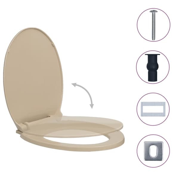 vidaXL Toiletsæde med soft-close og quick-release, beige, oval Beige beige