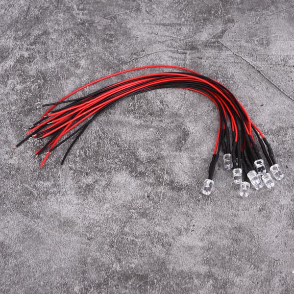 12V Pre-wired LEDs 5mm Ice Blue Round Head Lamp Beads with 20cm Wire 10pcs/set