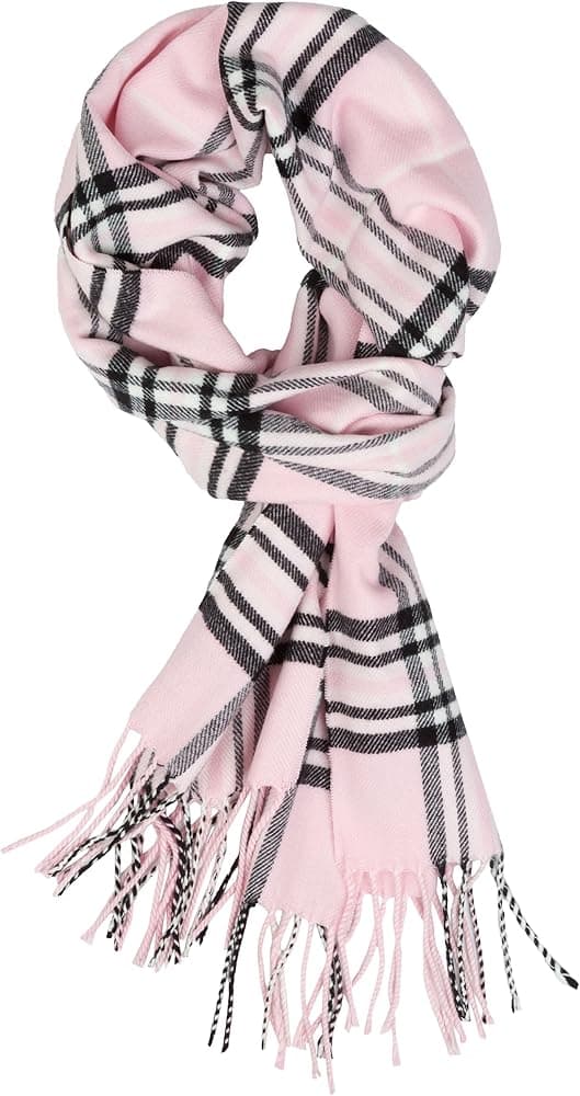 Lyserødt ternet blommefjer superblødt kashmir-følelse vintertørklæde 180x30 cm unisex