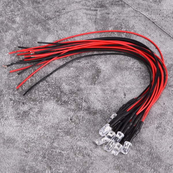 12V Pre-wired LEDs 5mm Ice Blue Round Head Lamp Beads with 20cm Wire 10pcs/set