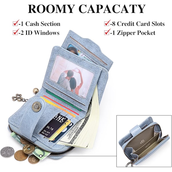 Women's Genuine Leather Small Foldable Compact Wallet with RFID Protection