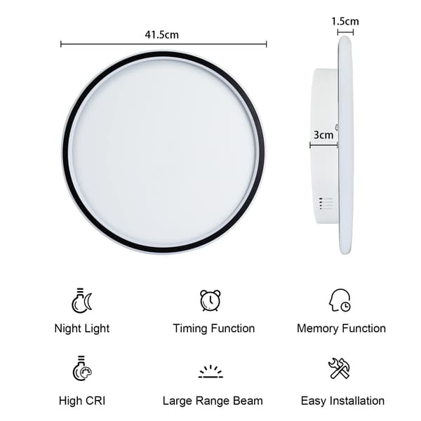 LED ceiling light dimmable with remote control, 25W black LED ceiling light Φ40CM 3000K-6000K, indirect lighting ceiling light for bedroom
